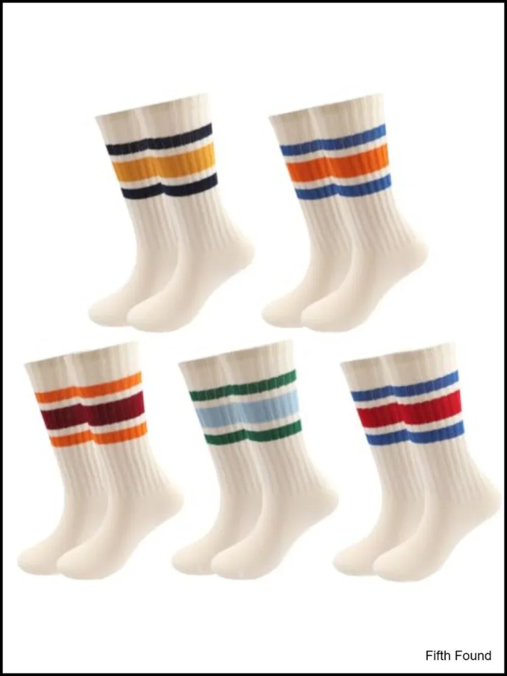 5 Pair Retro Stripe Chunky Cotton Crew Socks with Giftbox